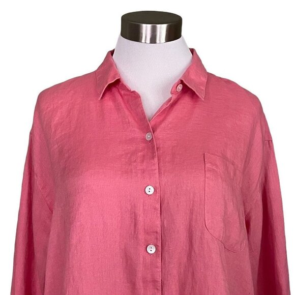 J Jill Love Linen Easy Shirt Sz M Begonia Pink Long Sleeve Relaxed Fit Top - Picture 4 of 7
